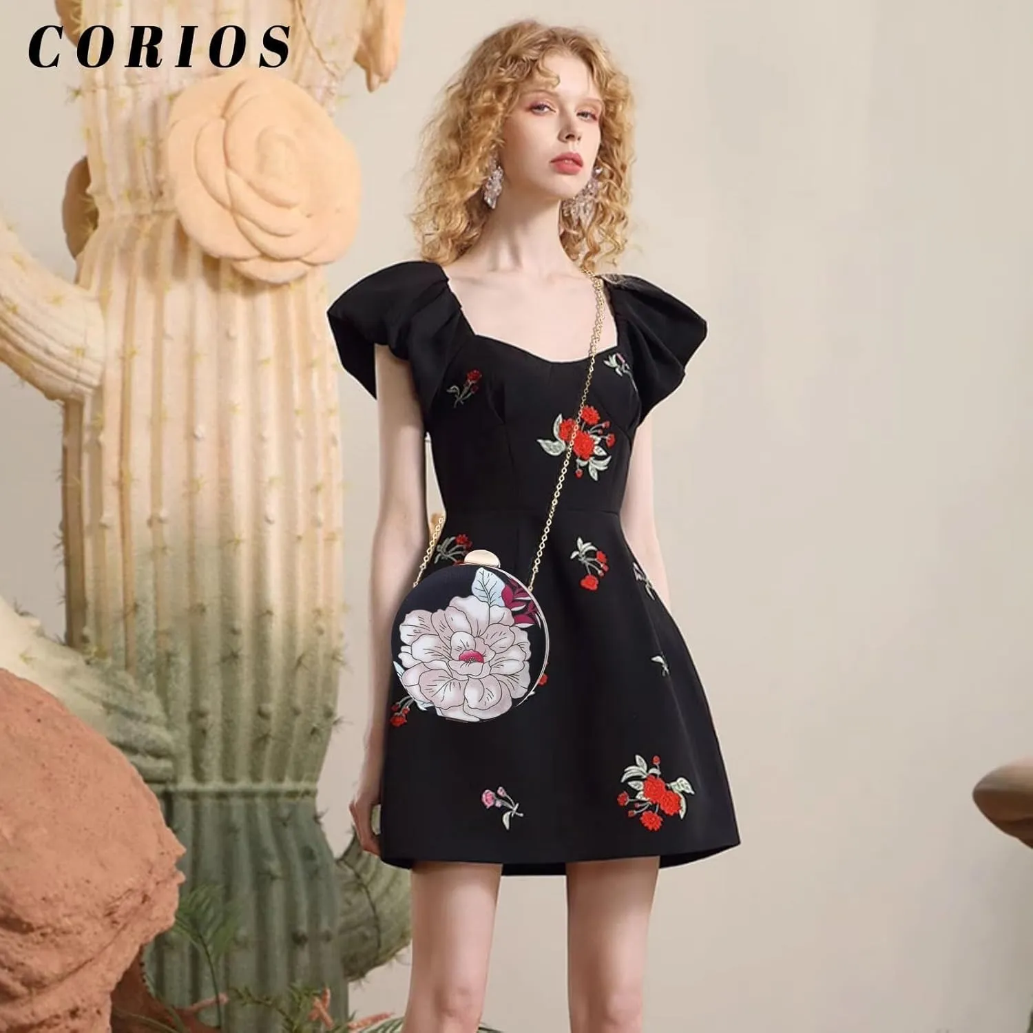 Bridal Wedding Purse Elegant Shoulder Vintage Handbag Ladies Crossbody Round Clutch Purses for Women Flower Evening