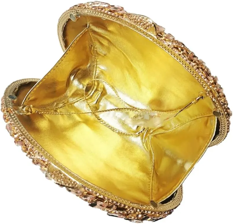 Brilliant Flower Rhinestones Evening Bag for Women Oval Clutch Purse with Detachable Chain Formal Party Handbag