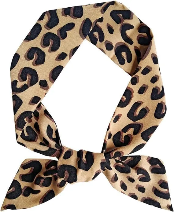 Brown Leopard Neck Tie Chic Skinny Scarf Hairband Stylish Purse Scarf Leopard Accessory Women's Fashion Scarves, Scarves and Wraps