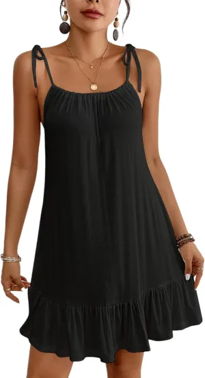 Bsubseach Swimsuit Cover Ups Women Knit Beach Coverup 2025 Summer Spaghetti Strap Dress Ruffle Sundress