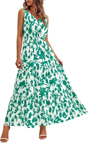 BTFBM Women Summer Dresses Casual Sleeveless Maxi Dresses Cute Floral Long Dress Wedding Guest Dress