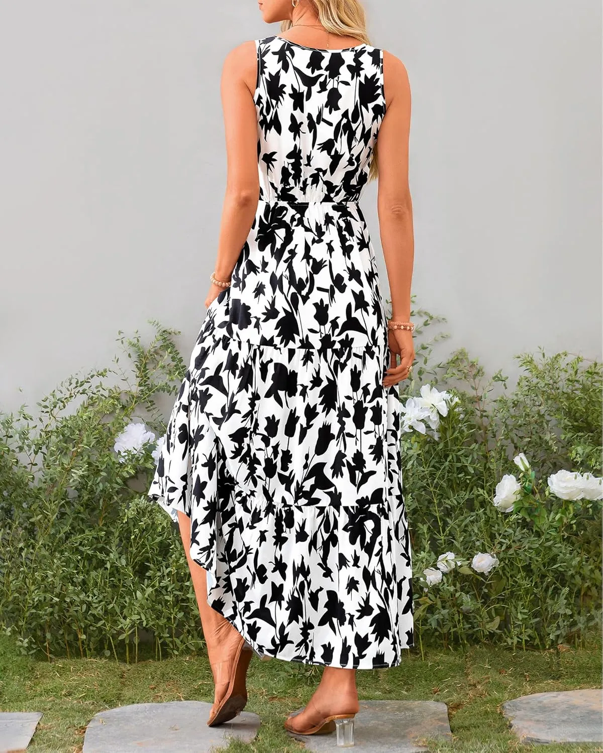 BTFBM Women Summer Dresses Casual Sleeveless Maxi Dresses Cute Floral Long Dress Wedding Guest Dress