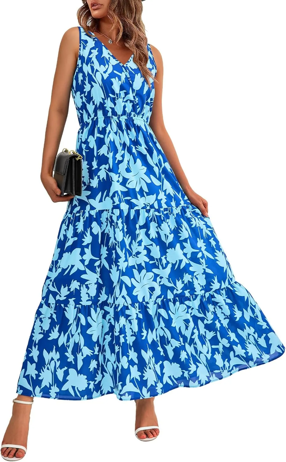 BTFBM Women Summer Dresses Casual Sleeveless Maxi Dresses Cute Floral Long Dress Wedding Guest Dress