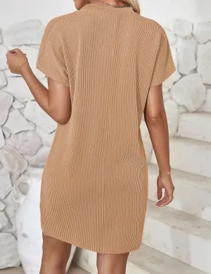 Buauty Womens Casual Summer Dress Crewneck Short Sleeve Striped Ribbed Loose T Shirt Beach Vacation Dresses Outfits 2024