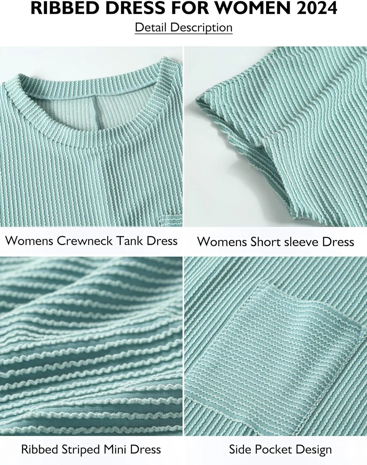 Buauty Womens Casual Summer Dress Crewneck Short Sleeve Striped Ribbed Loose T Shirt Beach Vacation Dresses Outfits 2024