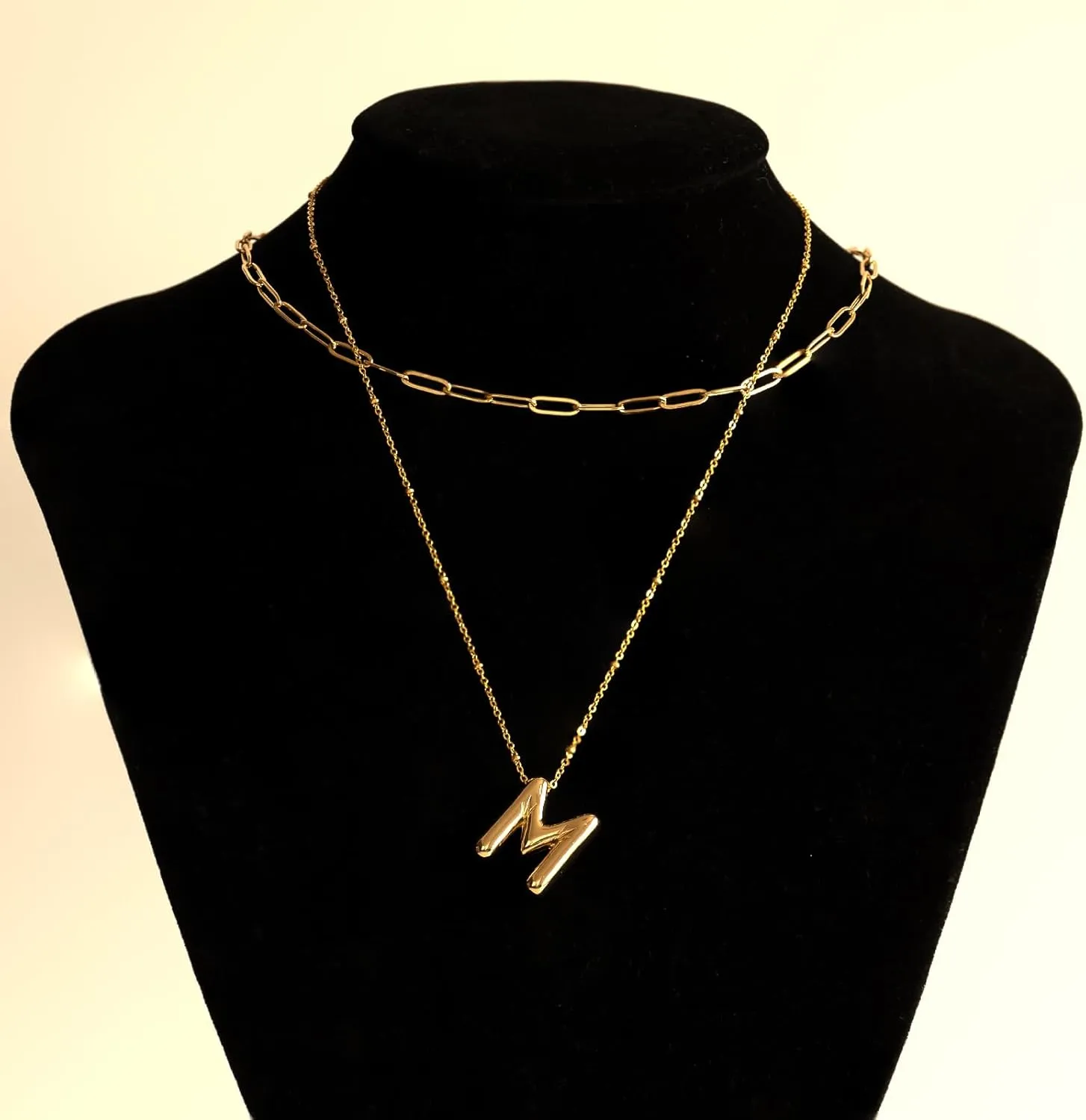 Bubble Letter Necklace Gold Layered Initial Necklaces for Women Choker Paperclip Chain Necklace 18K Gold Plated Jewelry Sets