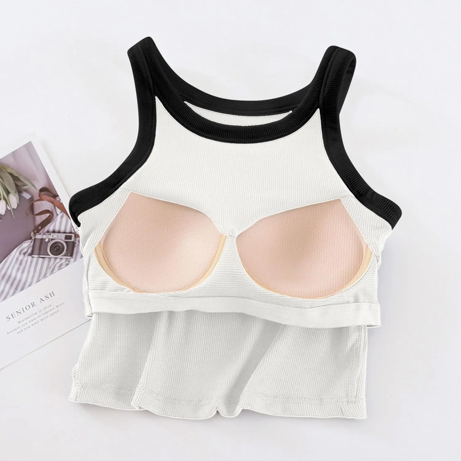 Built in Bra Tank Tops for Women Padded Sleeveless Crop Camisole Comfy Knit Lounge T Shirts Summer Casual Tops