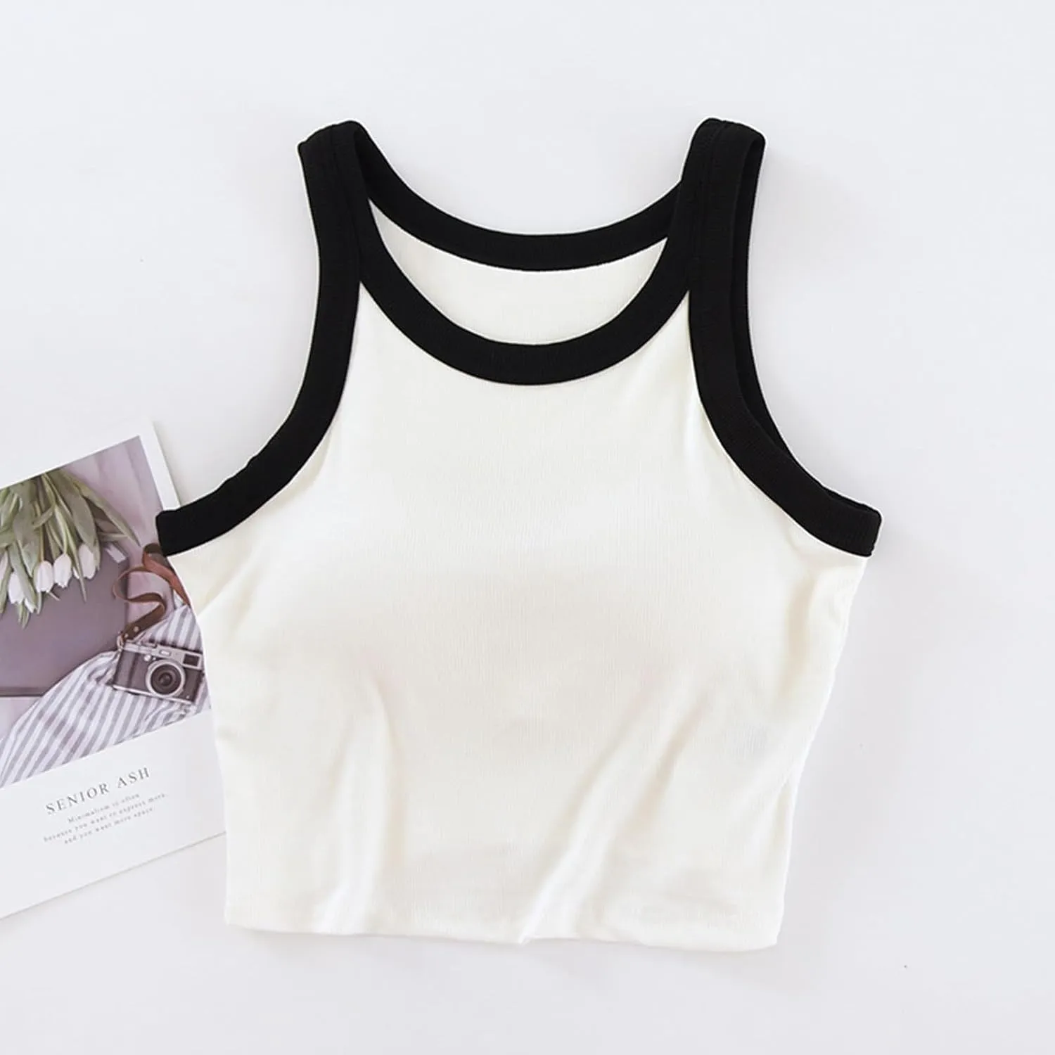 Built in Bra Tank Tops for Women Padded Sleeveless Crop Camisole Comfy Knit Lounge T Shirts Summer Casual Tops