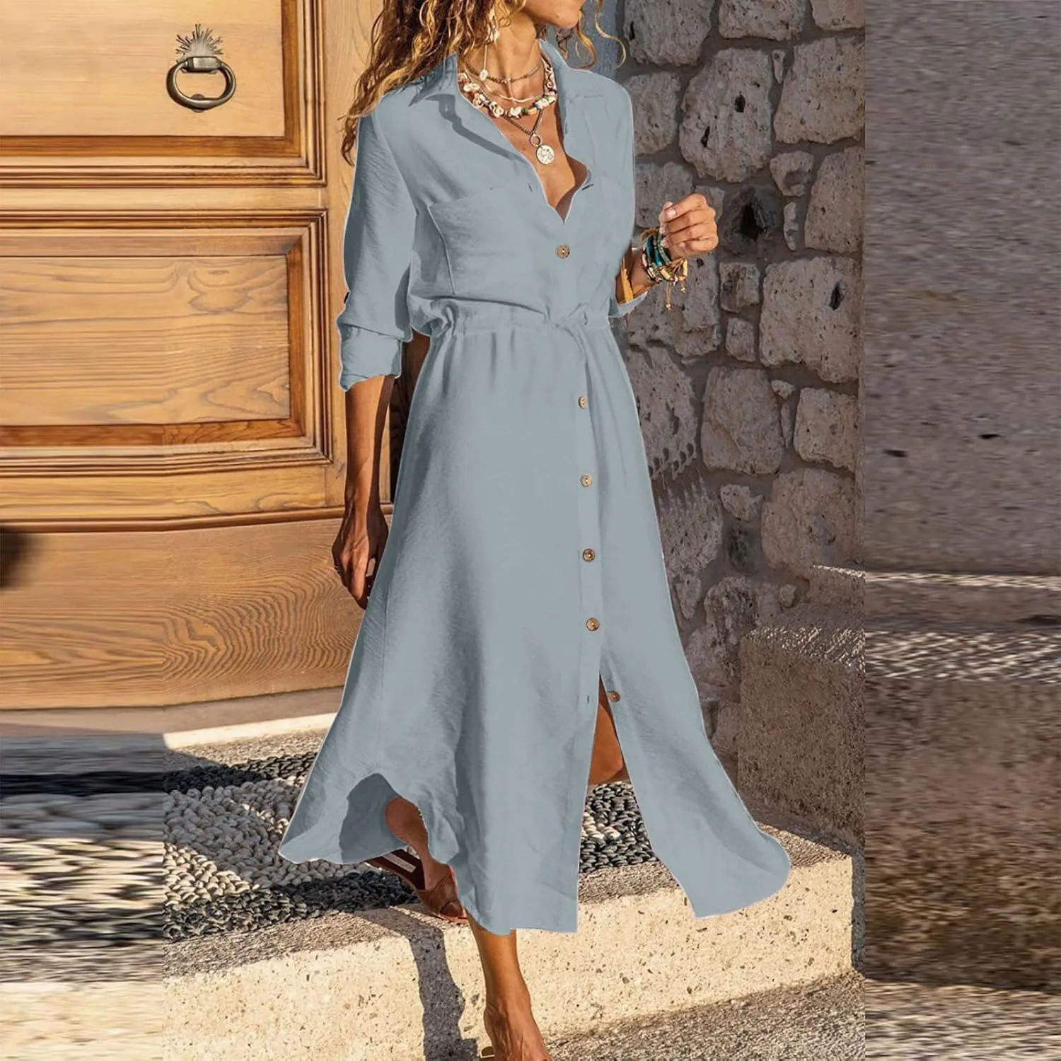 Button Down Dress for Women 2025 Casual V-Neck Linen Shirt Dress Plus Size Maxi Dress Short Sleeve Outfits