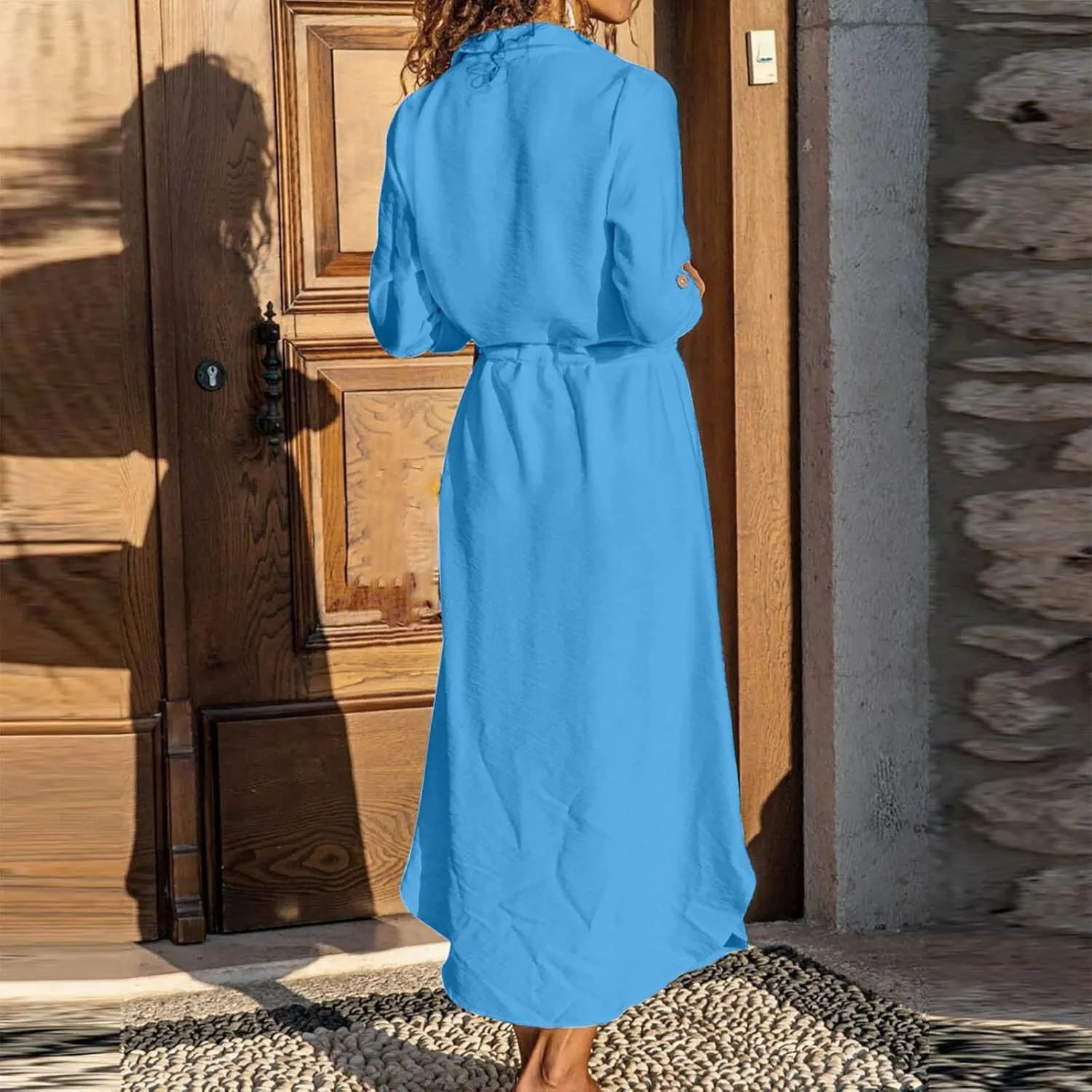 Button Down Dress for Women 2025 Casual V-Neck Linen Shirt Dress Plus Size Maxi Dress Short Sleeve Outfits