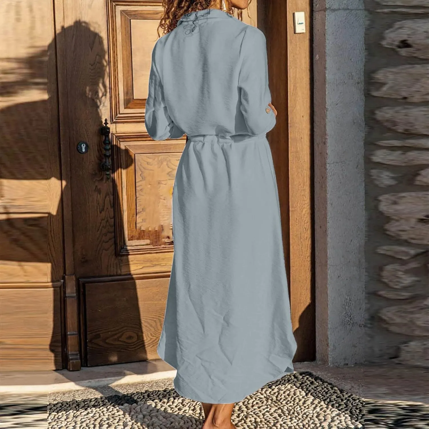 Button Down Dress for Women 2025 Casual V-Neck Linen Shirt Dress Plus Size Maxi Dress Short Sleeve Outfits