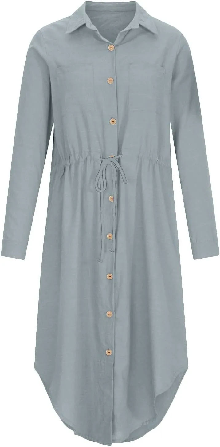 Button Down Dress for Women 2025 Casual V-Neck Linen Shirt Dress Plus Size Maxi Dress Short Sleeve Outfits