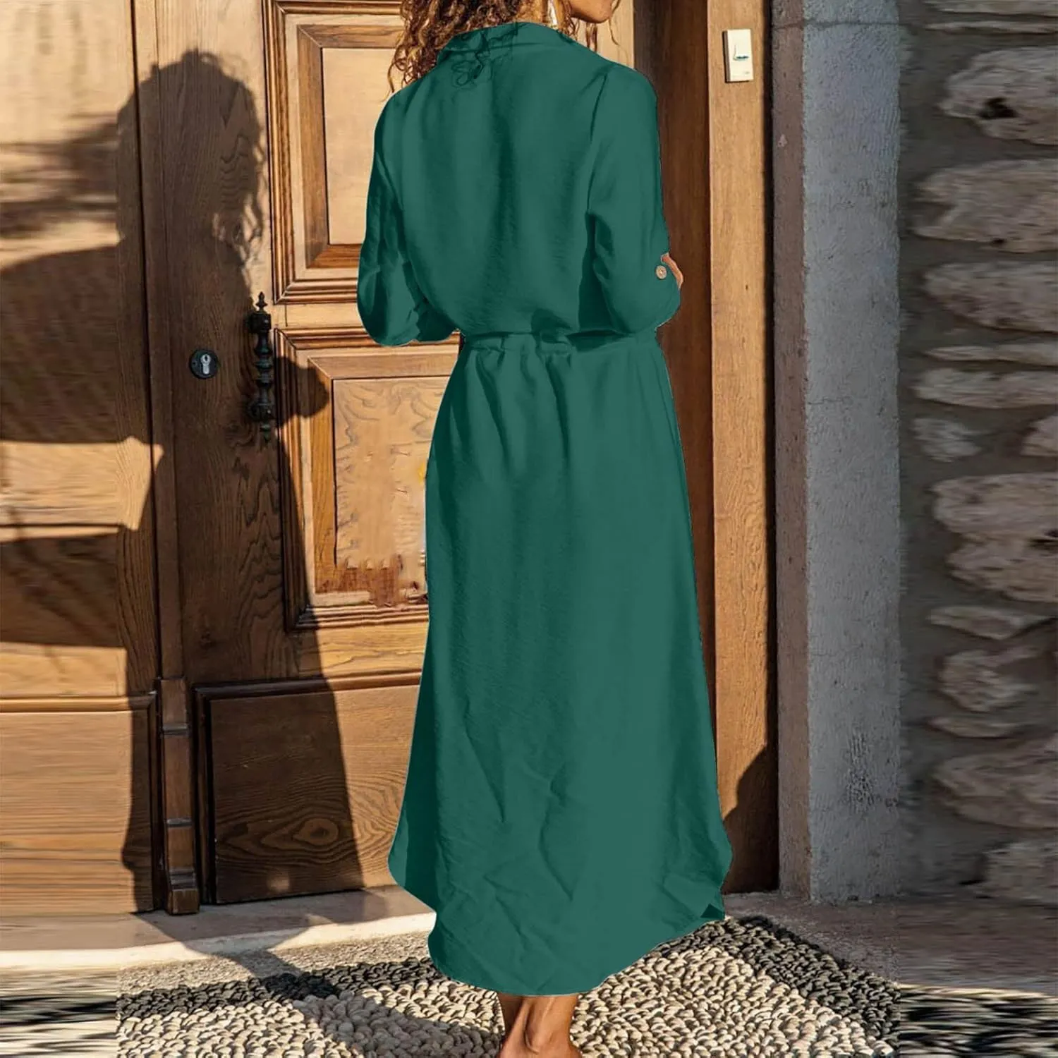 Button Down Dress for Women 2025 Casual V-Neck Linen Shirt Dress Plus Size Maxi Dress Short Sleeve Outfits