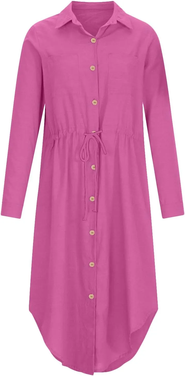 Button Down Dress for Women 2025 Casual V-Neck Linen Shirt Dress Plus Size Maxi Dress Short Sleeve Outfits