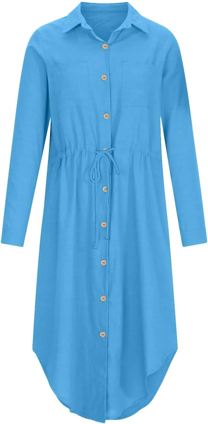Button Down Dress for Women 2025 Casual V-Neck Linen Shirt Dress Plus Size Maxi Dress Short Sleeve Outfits
