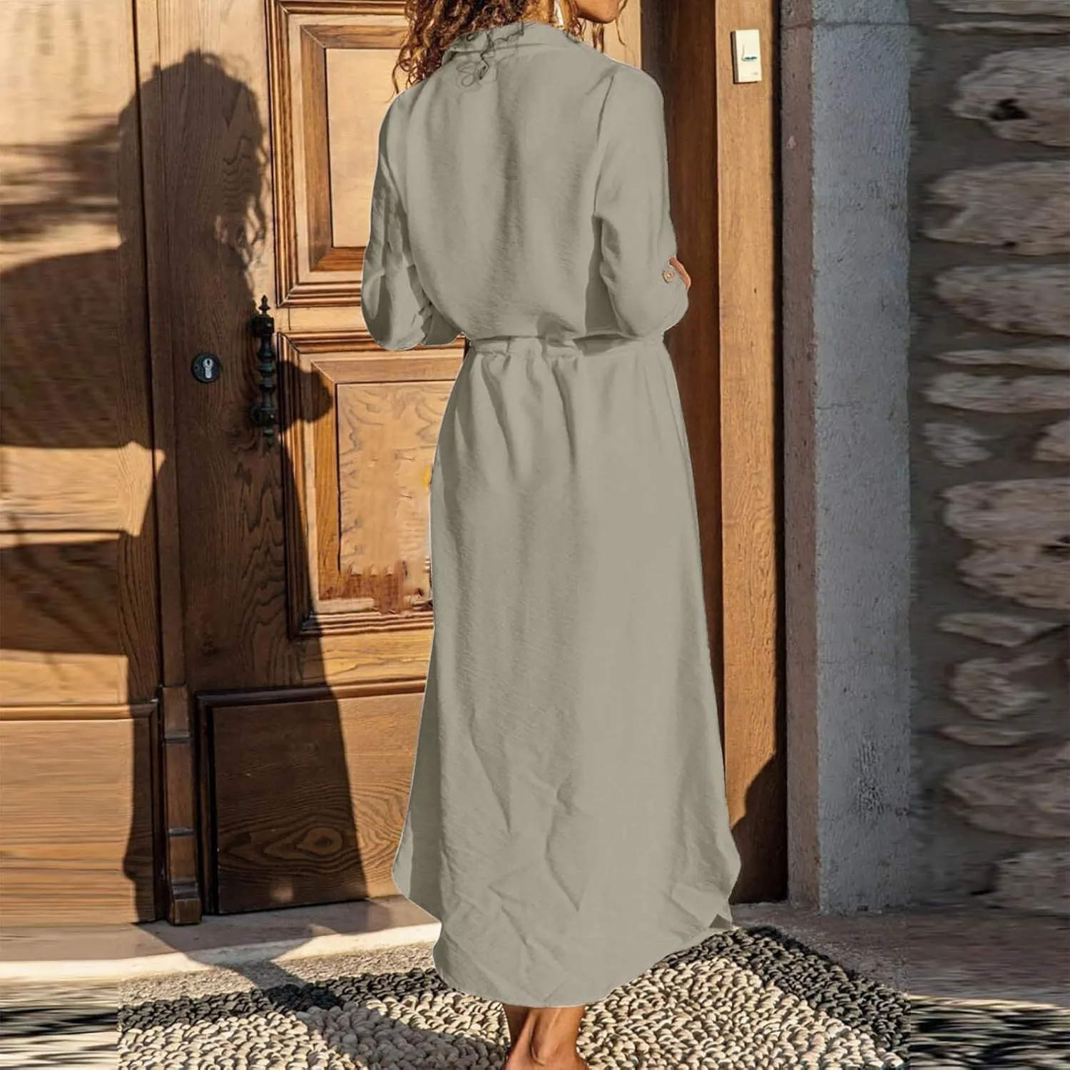 Button Down Dress for Women 2025 Casual V-Neck Linen Shirt Dress Plus Size Maxi Dress Short Sleeve Outfits