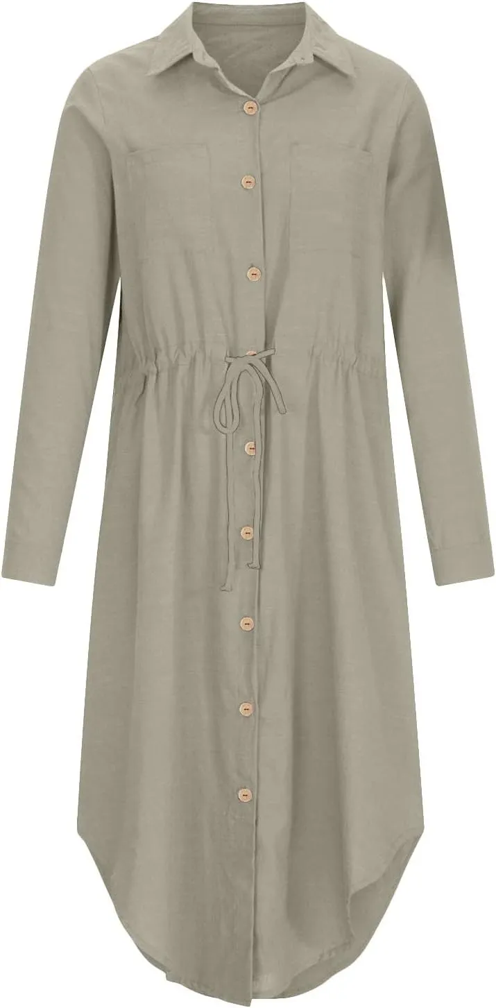 Button Down Dress for Women 2025 Casual V-Neck Linen Shirt Dress Plus Size Maxi Dress Short Sleeve Outfits