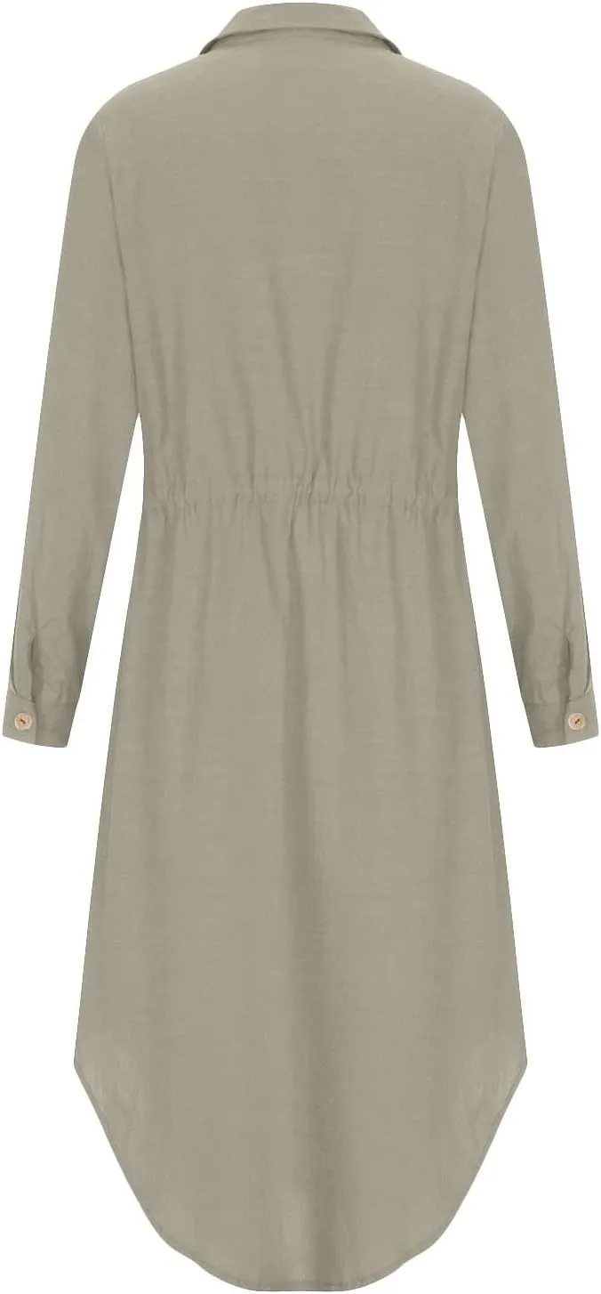 Button Down Dress for Women 2025 Casual V-Neck Linen Shirt Dress Plus Size Maxi Dress Short Sleeve Outfits