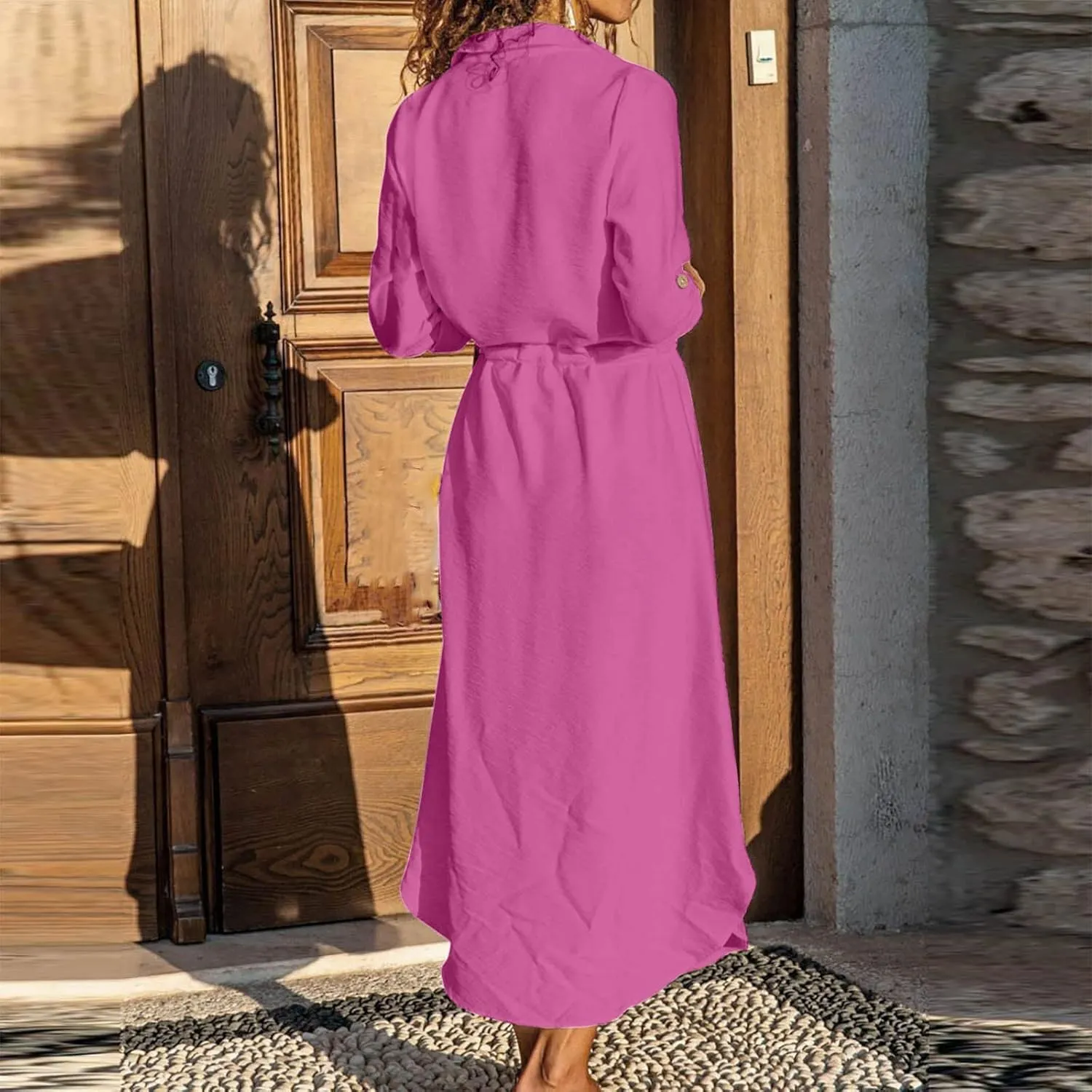 Button Down Dress for Women 2025 Casual V-Neck Linen Shirt Dress Plus Size Maxi Dress Short Sleeve Outfits