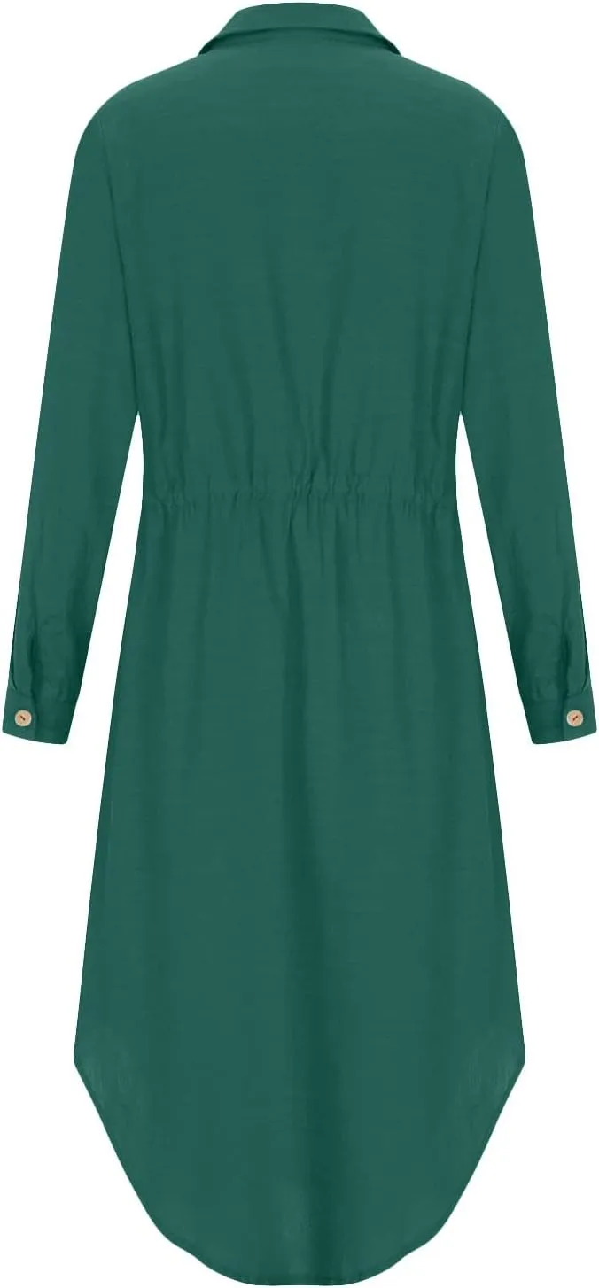 Button Down Dress for Women 2025 Casual V-Neck Linen Shirt Dress Plus Size Maxi Dress Short Sleeve Outfits
