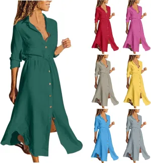 Button Down Dress for Women 2025 Casual V-Neck Linen Shirt Dress Plus Size Maxi Dress Short Sleeve Outfits