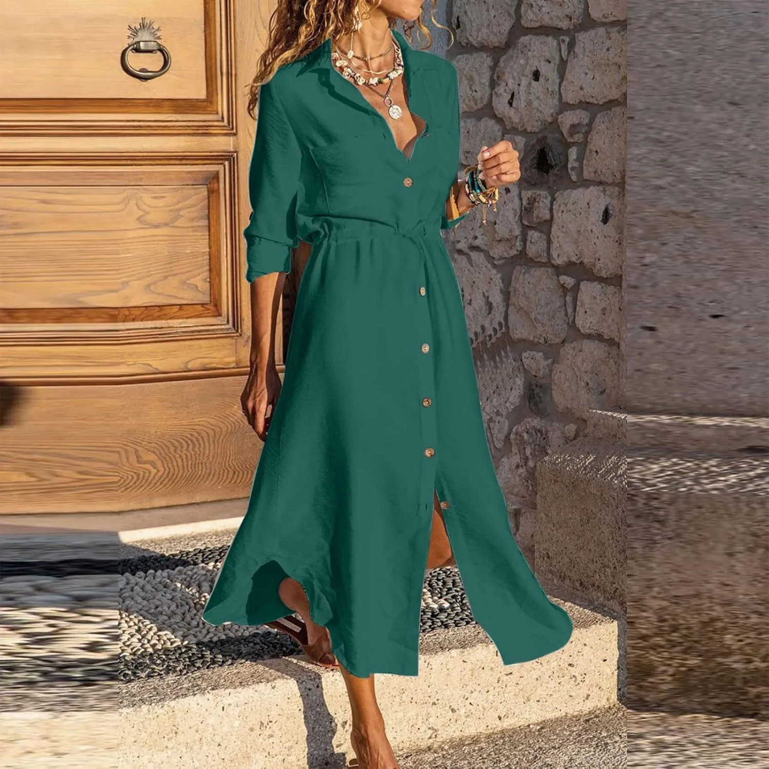 Button Down Dress for Women 2025 Casual V-Neck Linen Shirt Dress Plus Size Maxi Dress Short Sleeve Outfits