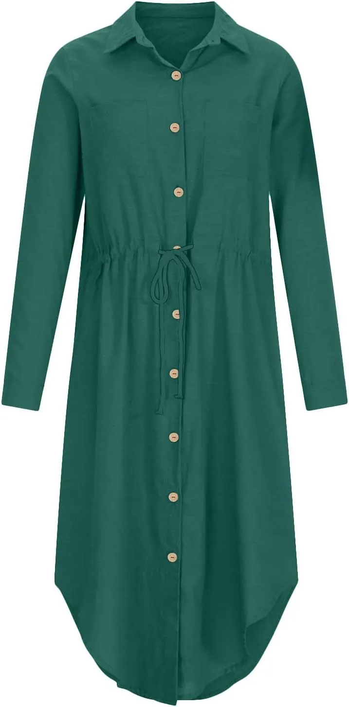 Button Down Dress for Women 2025 Casual V-Neck Linen Shirt Dress Plus Size Maxi Dress Short Sleeve Outfits