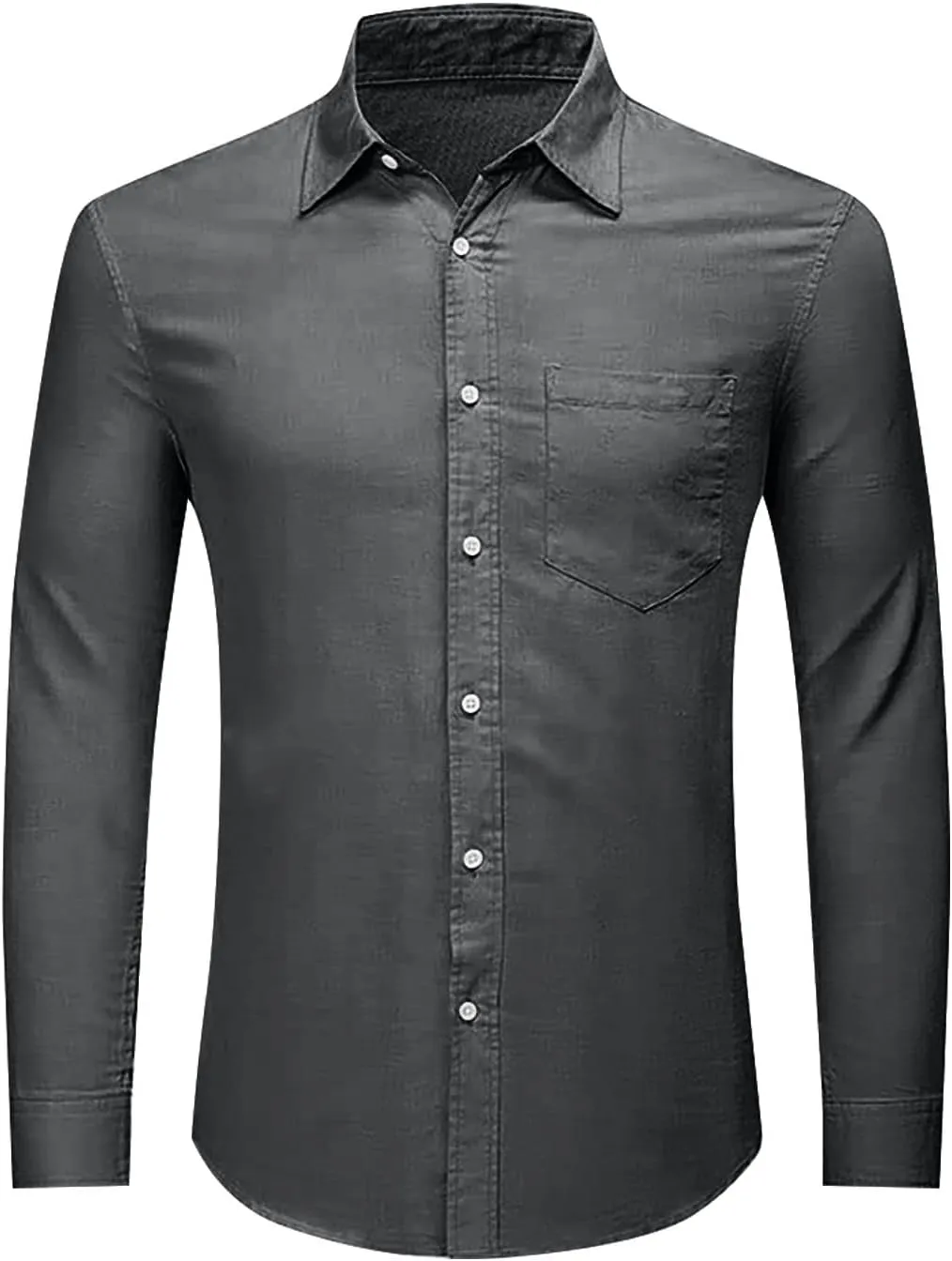 Button Down Linen Shirts for Men Casual Long Sleeve Regular Fit Cotton Beach Tops with Pocket Summer Vacation T-Shirt