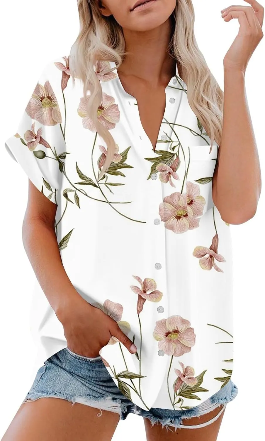 Button Down Shirts Linen Tops for Women Solid Color Shirt Long Sleeve Button Down Loose Fit Vacation Beach