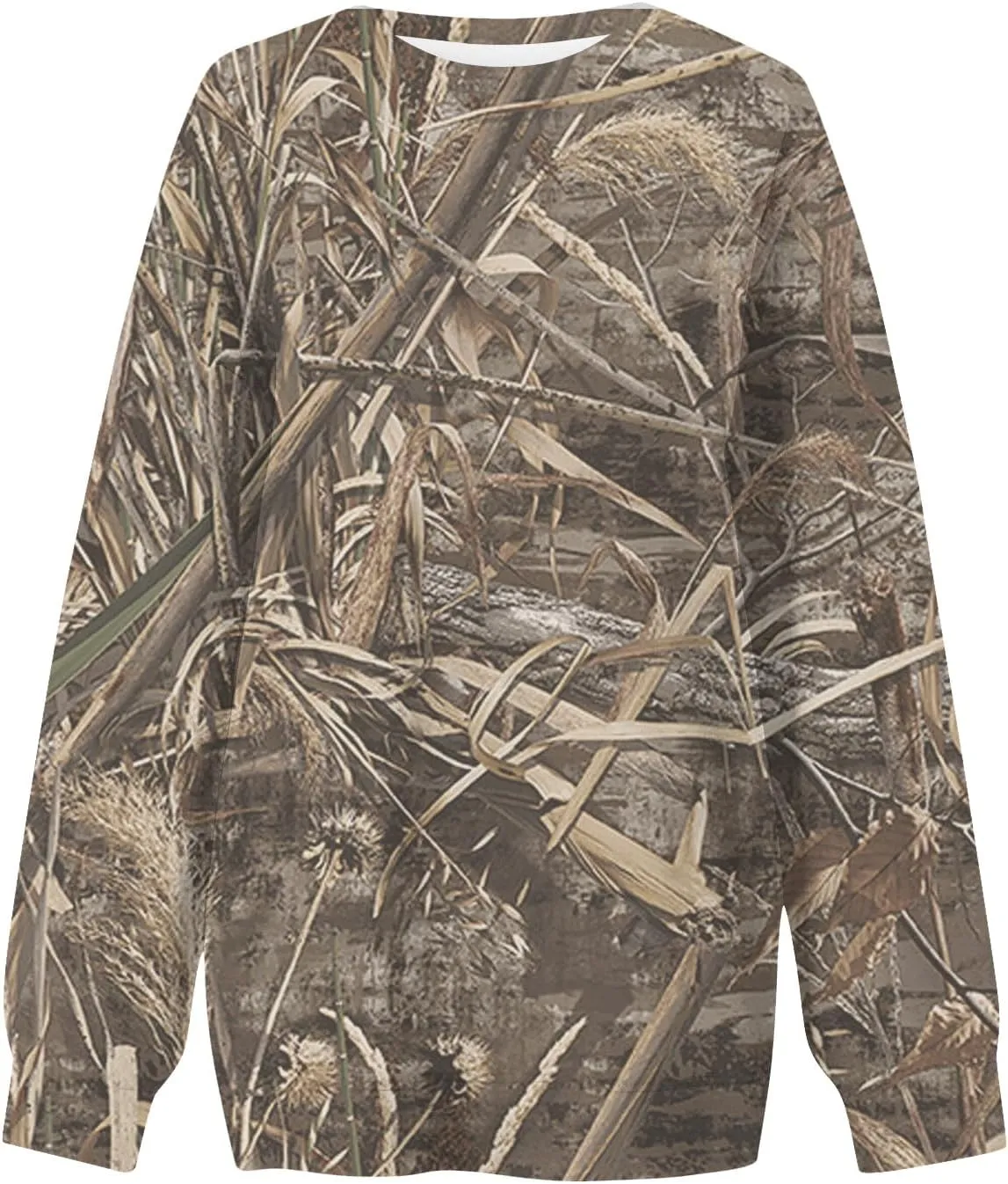Camo Sweatshirt for Women Maple-Leaf Print Camo Crewneck Sweatshirts Long Sleeve Oversized Sweater Pullover Casual Tops