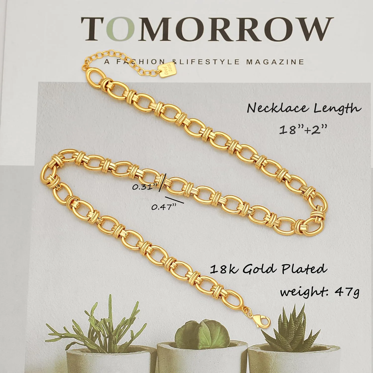 CANEVINKA 18K Gold Plated Chunky Oval Chain Choker Dainty Thick Chain Link Adjustable Layering Jewelry for Women