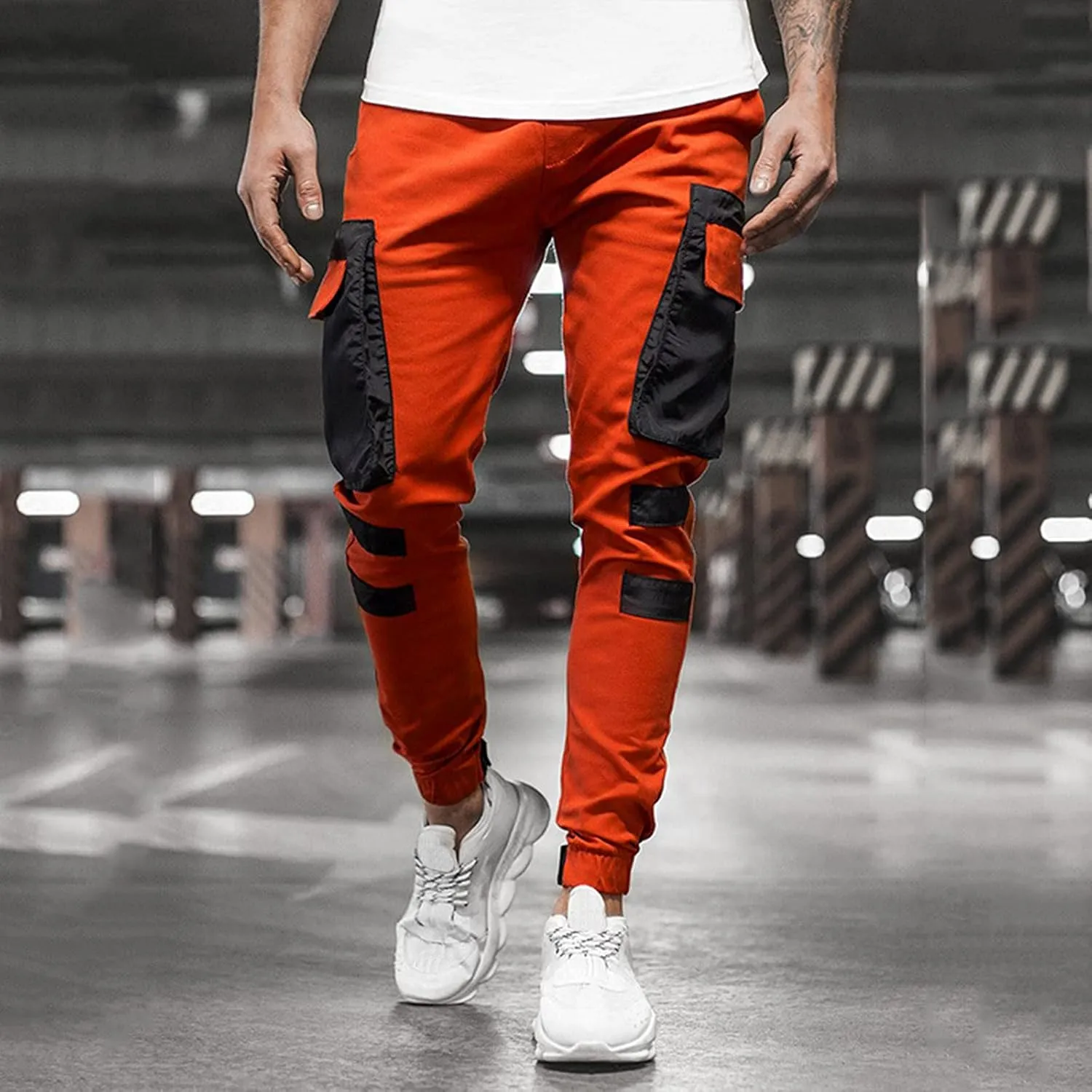 Cargo Pants for Men,Hiking Outdoor Joggers Pants Cotton Drawstring Cargo Pants Twill Track Jogging Sweatpants