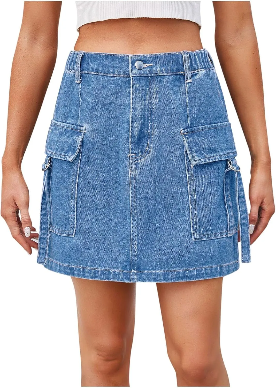 Cargo Skirt for Women Stretchy High Waisted Denim Skirts A Line Bodycon Mini Skirt Casual Trendy Y2K Low Jean Skirt