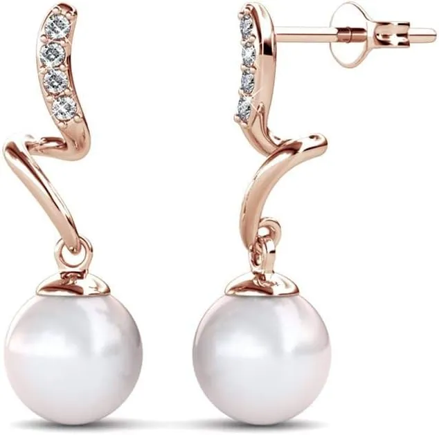 Cate & Chloe Ophelia 18K White Gold Dangle Earrings with Crystals and Pearl, Drop Earrings for Women, Girls, Jewelry Gift for Any Occasion