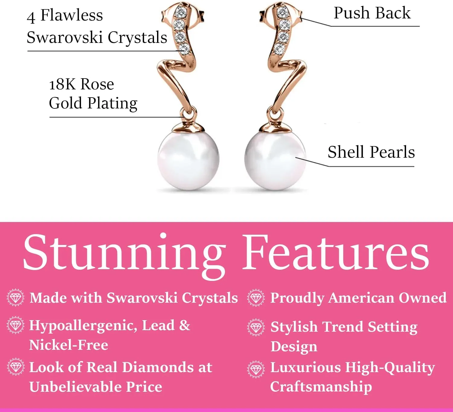 Cate & Chloe Ophelia 18K White Gold Dangle Earrings with Crystals and Pearl, Drop Earrings for Women, Girls, Jewelry Gift for Any Occasion