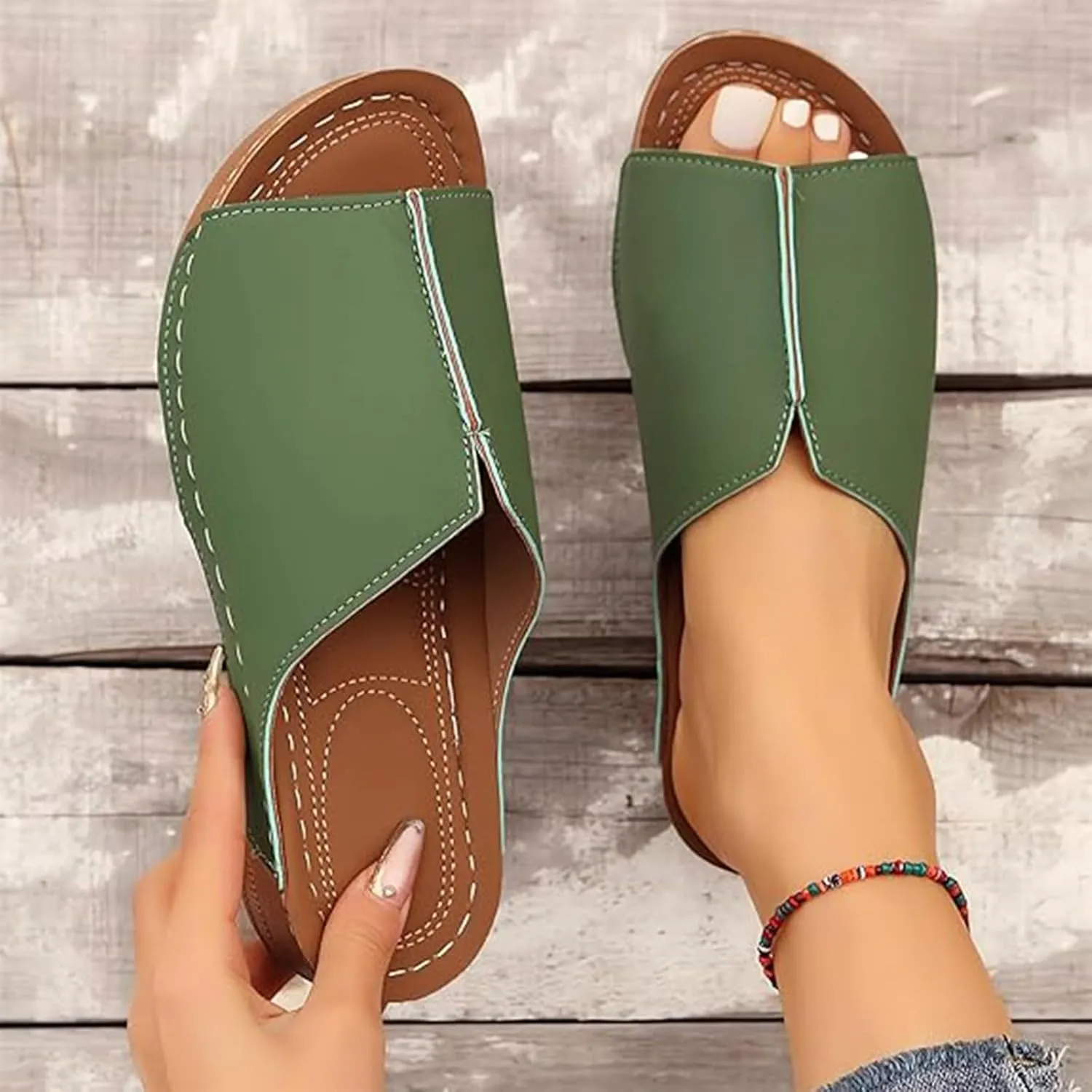 Cathalem Damping Sole Upgradation Stretch Lightweight Sandals, Women Flat Sandals Orthopedic Arch Support Walking Sandals