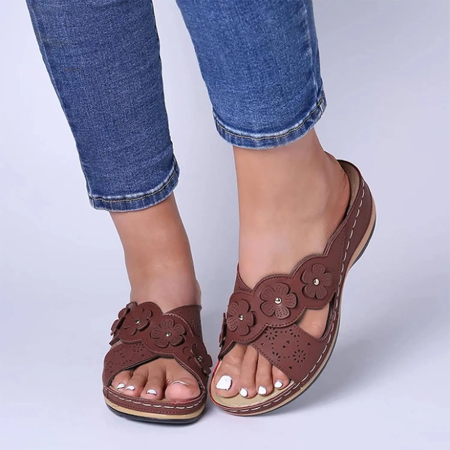Cathalem Orthopedic Sandals for Women Arch Support Sandals Summer Casual Orthotic Sandals Flip Flops