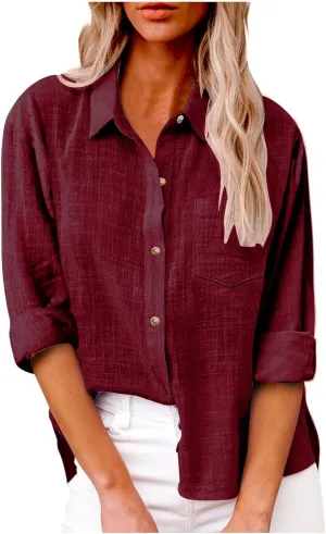 Ceboyel Women Cotton Linen Summer Tops Button Down Shirts Dressy Causal Long Sleeve Gauze Blouses Trendy Boho Clothes 2024