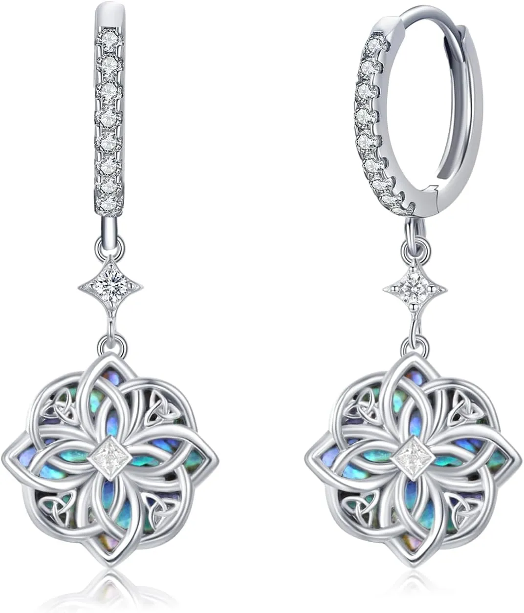 Celtic Witches Knot Earring 925 Sterling Silver Witch Earrings Abalone Shell Drop Dangle Hoop Celtic Earrings Witches Knot Jewelry Gifts for Women