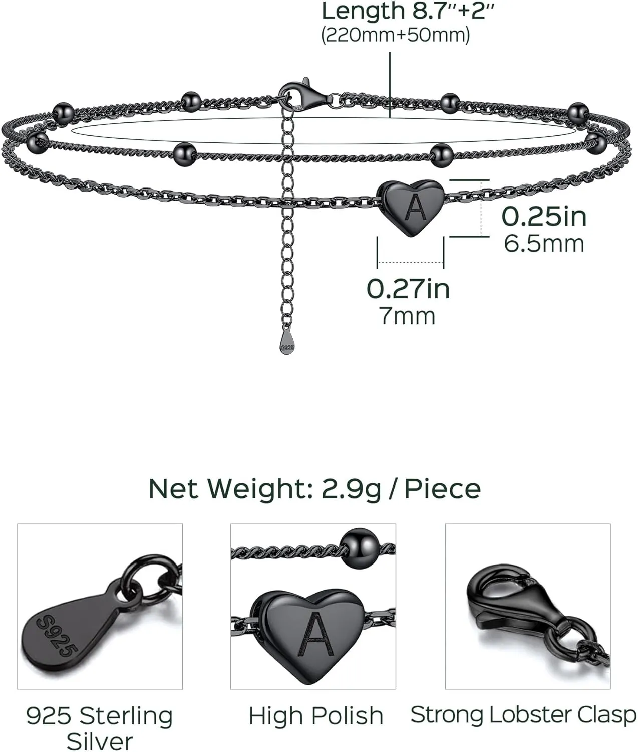 ChicSilver Sterling Silver Anklets for Women 925 Ankle Bracelets for Women Layered Heart Anklet With Beaded Anklets for Women (With Gift Box)