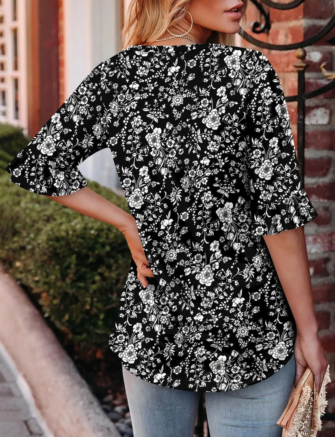 CHICZONE Womens 3/4 Length Bell Sleeve Tops Loose Summer Tunic Shirts Dressy Casual Blouses