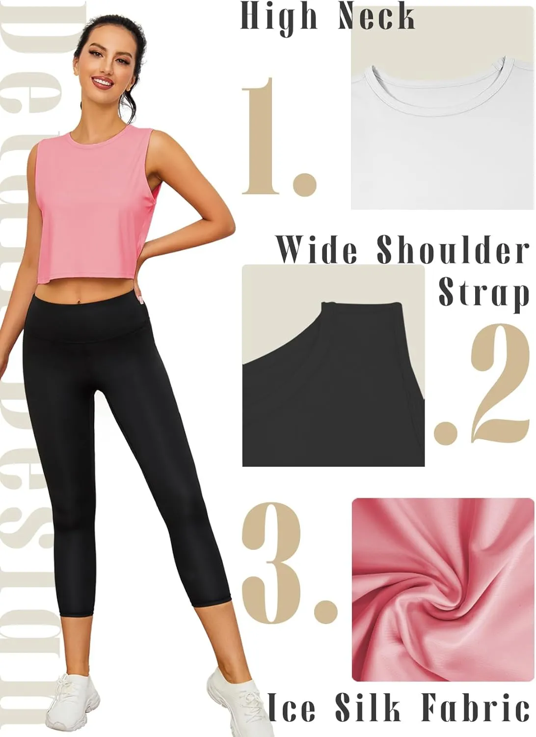 Chilylori Womens Tank Tops Loose Fit Icesilk Workout Tops Sleeveless Crop for Women Workout & Training Crop Top Athletic