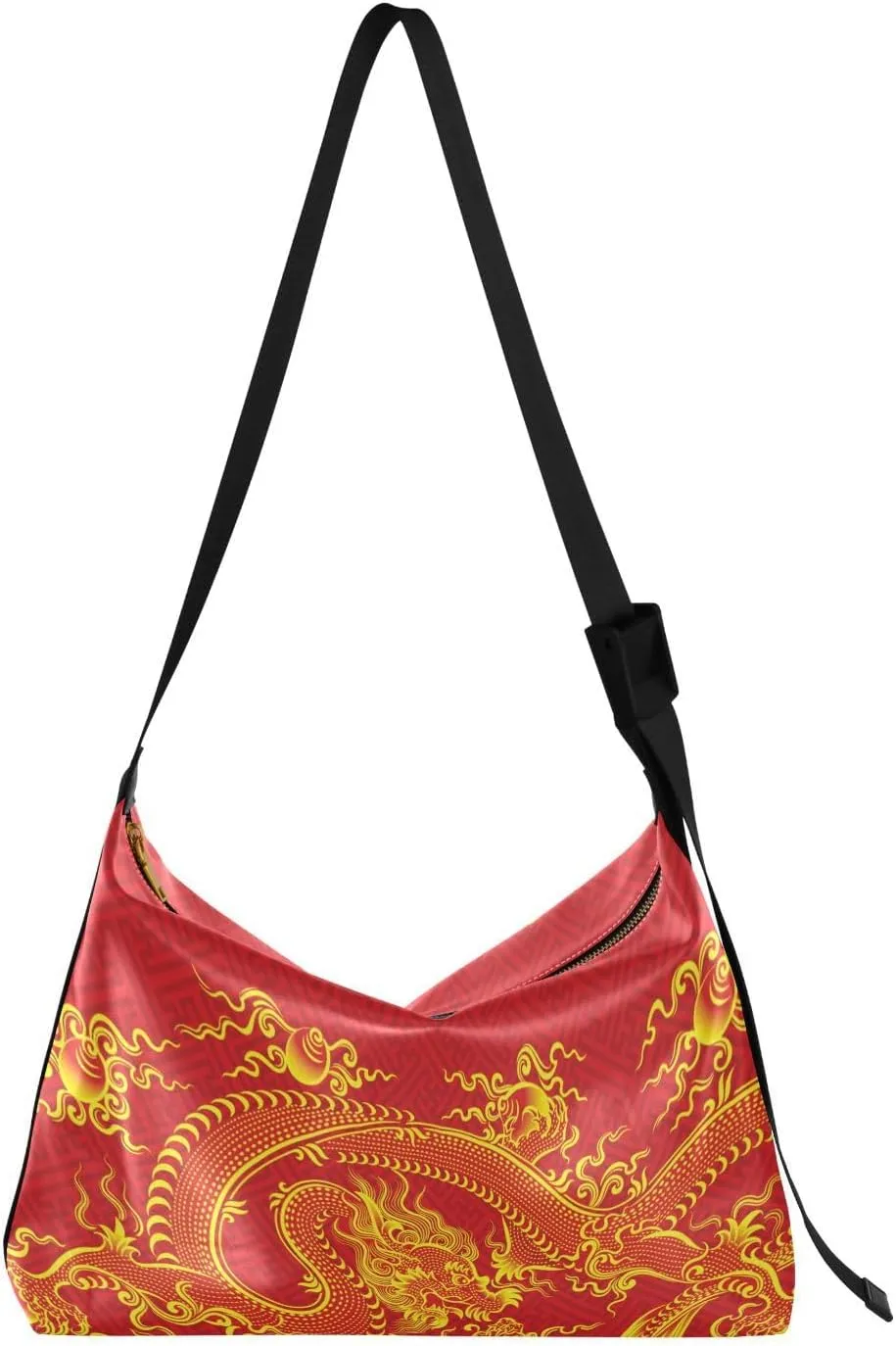 Chinese Red Dragon Hobo Crossbody Bags for Women Leather Large Shoulder Bag Cross Body Trendy Womens Tote Bags Handbag for Travel Shopping