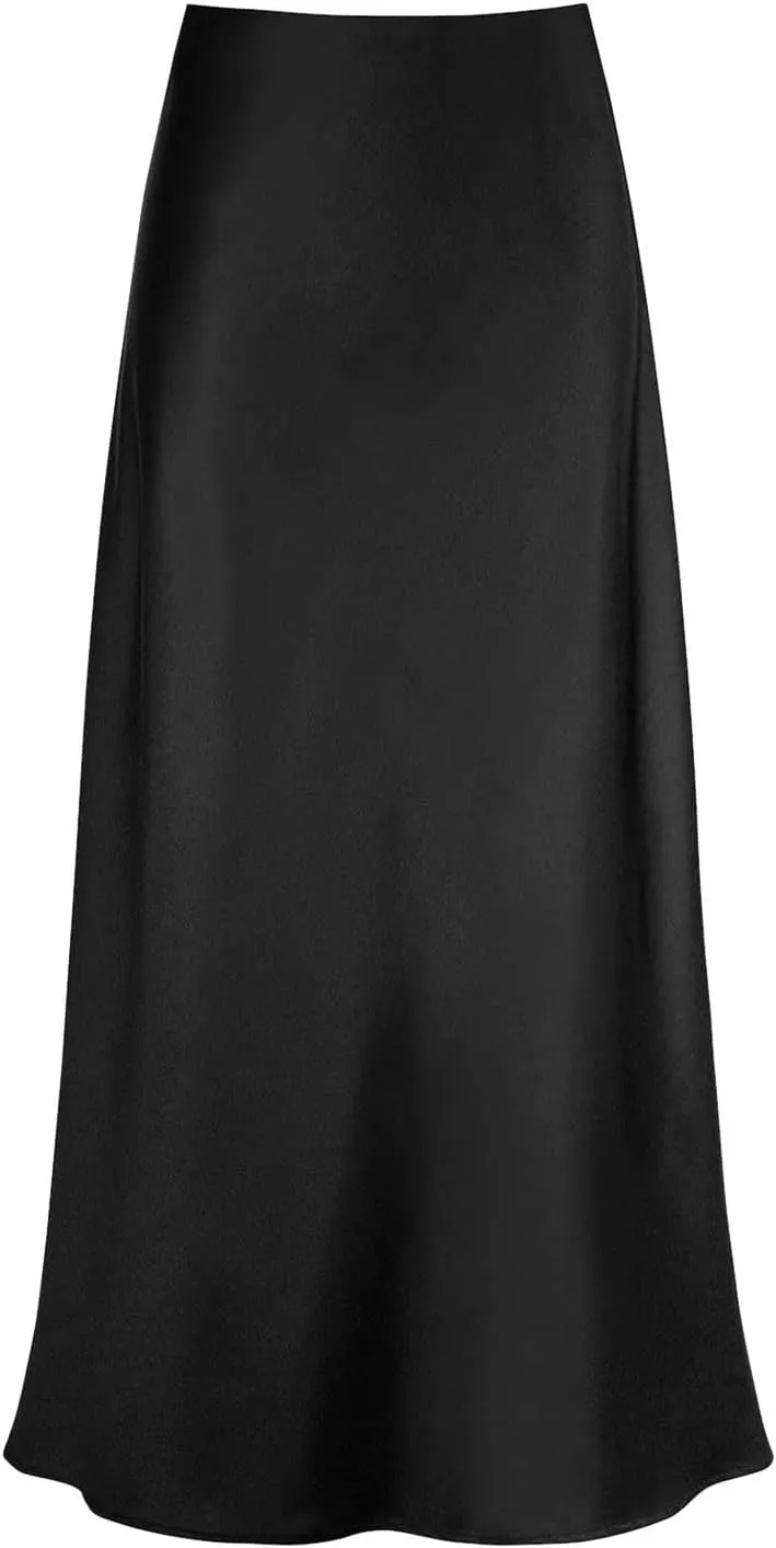 Christmas Skirt Womens High Waist Skirt Solid Satin Dress Zipper Elegant Skirt Body on Skirt