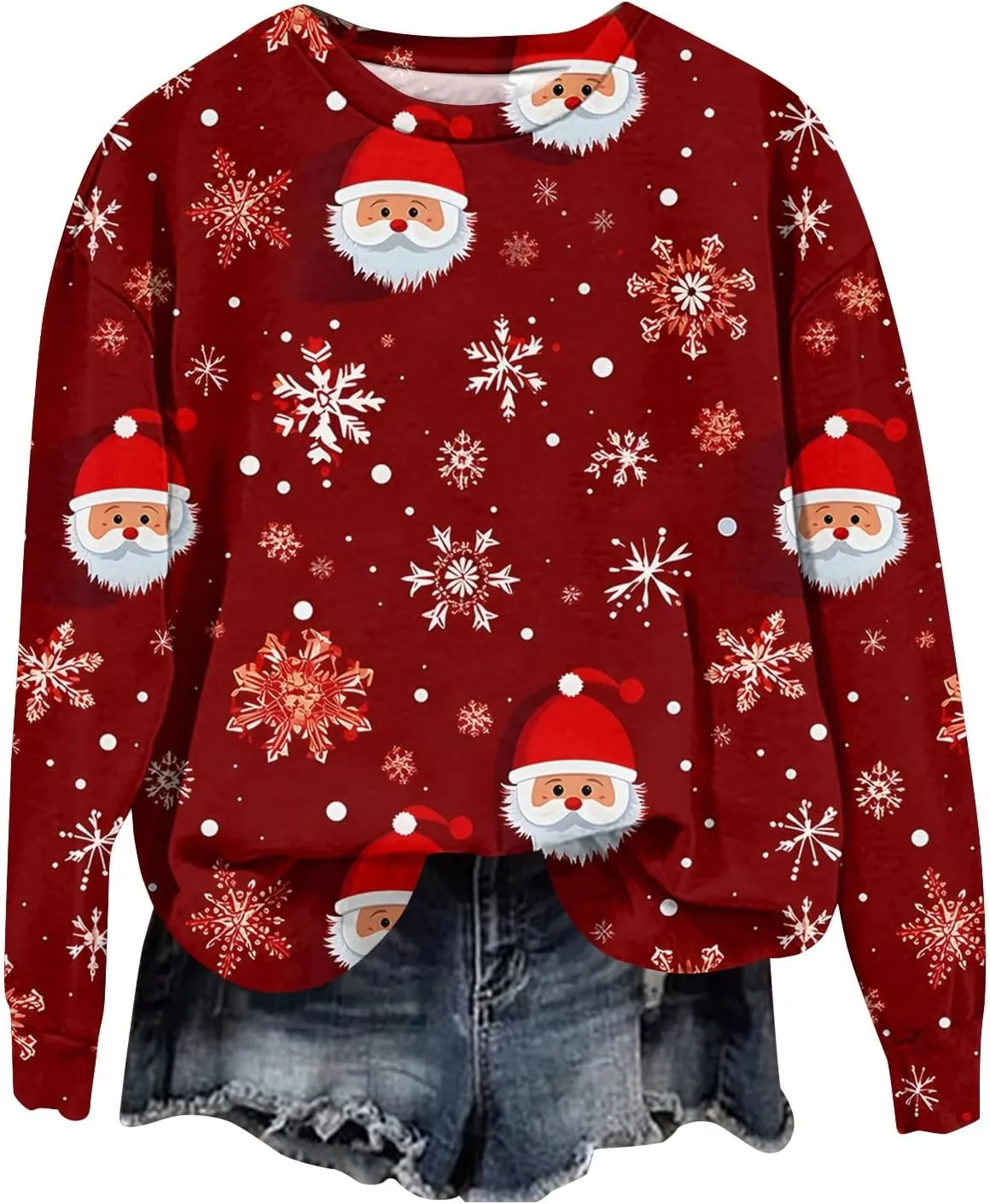 Christmas Sweatshirts For Women 2024 Santa Pullover Crewneck Long Sleeve Tops Loose Fit Fall Winter Clothes
