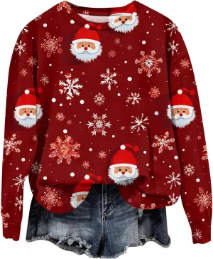 Christmas Sweatshirts For Women 2024 Santa Pullover Crewneck Long Sleeve Tops Loose Fit Fall Winter Clothes