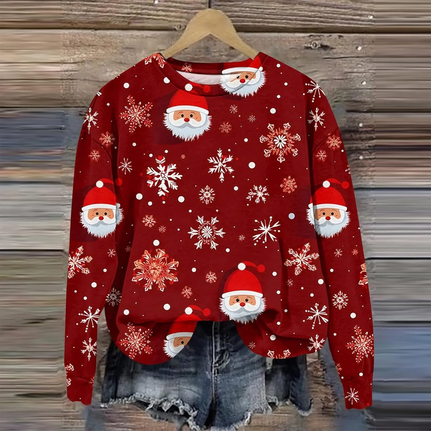 Christmas Sweatshirts For Women 2024 Santa Pullover Crewneck Long Sleeve Tops Loose Fit Fall Winter Clothes