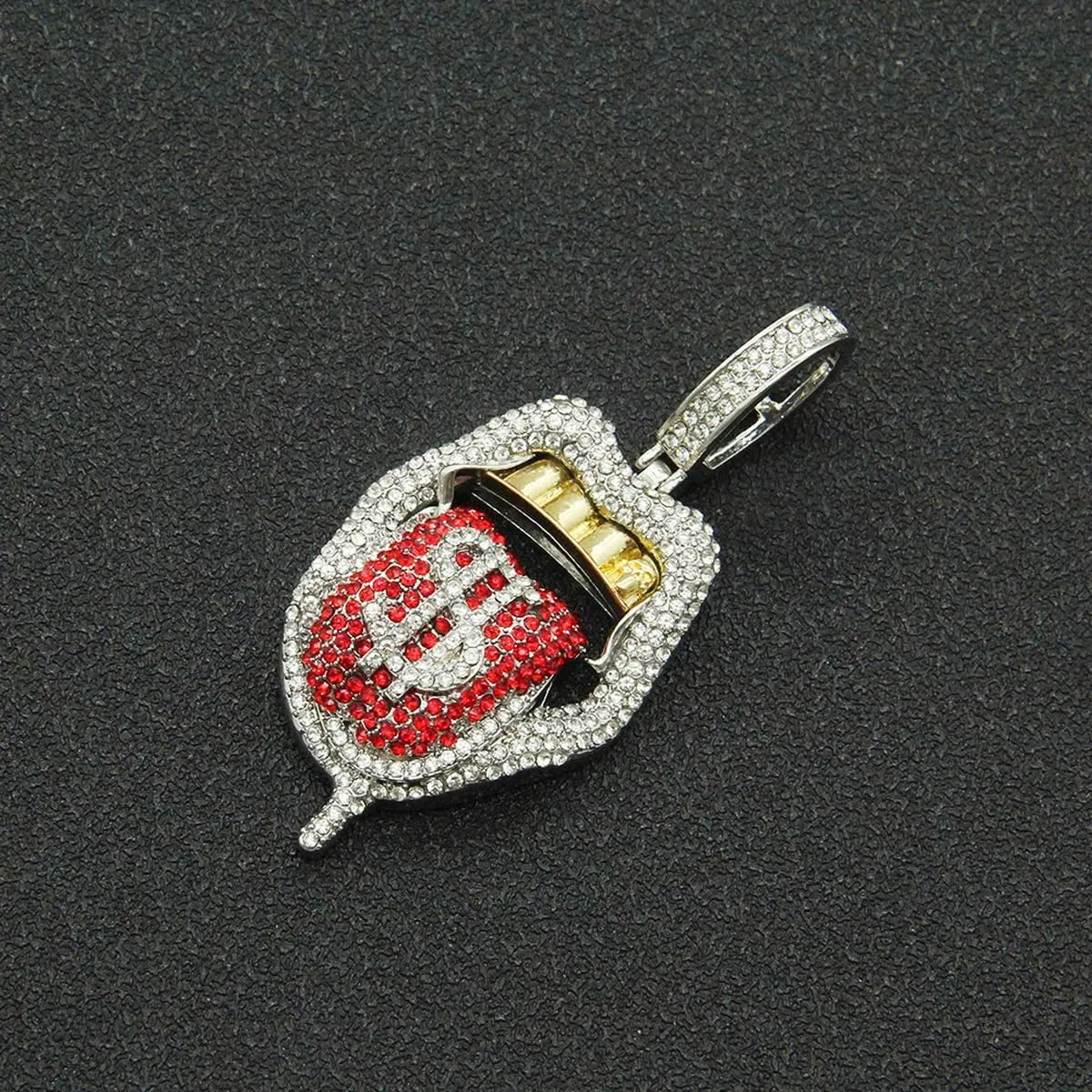 Chunky Bling Iced Out Cuban Link Chain Necklace for Men Women,Large Fake Diamond Chain Sticking Out Choker Tongue Pendant with Dollar Sign,Miami Rhinestone Necklace Hip Hop Cool Punk Jewelry