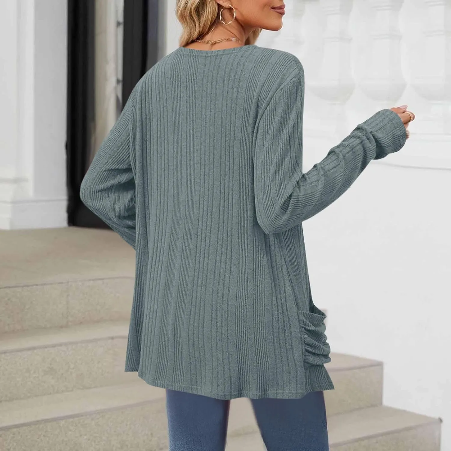 Chunky Cardigan Sweaters for Women Lightweight Open Front Knitted Cardigan Long Sleeve Outwear Coat with Pockets