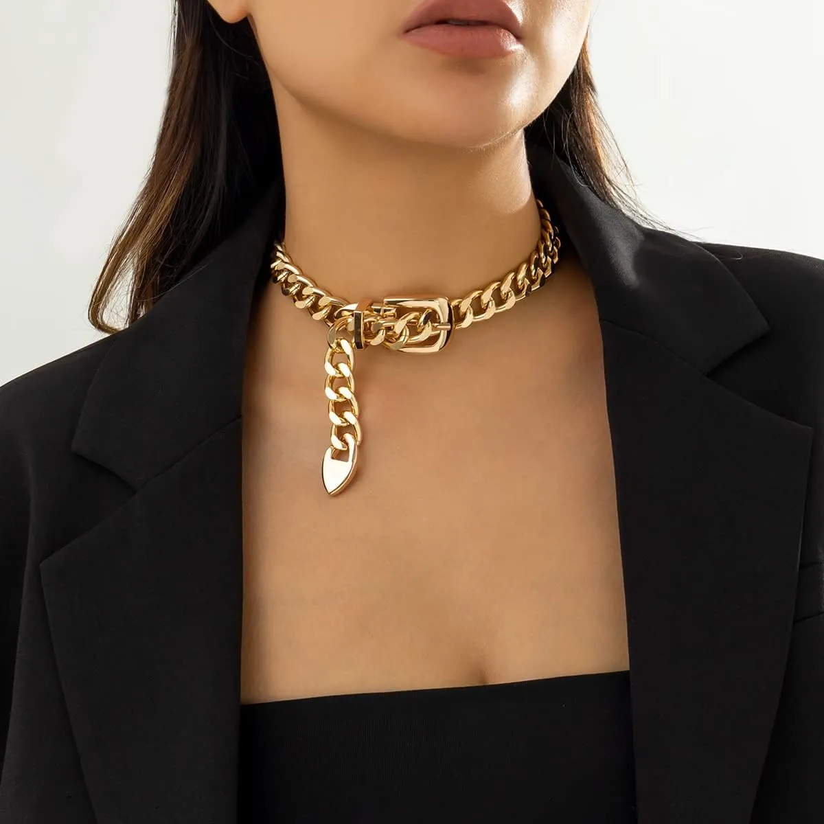 Chunky Chain Belt Necklace for Women Chunky Gold Cuban Chain Choker Necklaces Punk Style Thick Link Belts Chain Necklaces Jewelry for Men